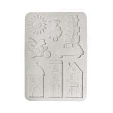 Charger l'image dans la galerie, Moule en silicone A5 Cozy Family Stamperia KACMA624 avec souris, maisons, voiture et fleur