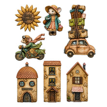 Charger l'image dans la galerie, Exemples de moulages Cozy Family peints : souris voyageuses, voiture chargée de valises et trois maisons