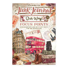 Charger l'image dans la galerie, Couverture du mini junk journal A5 Our Way Focus Points de Stamperia, bus rouge londonien et valises vintage