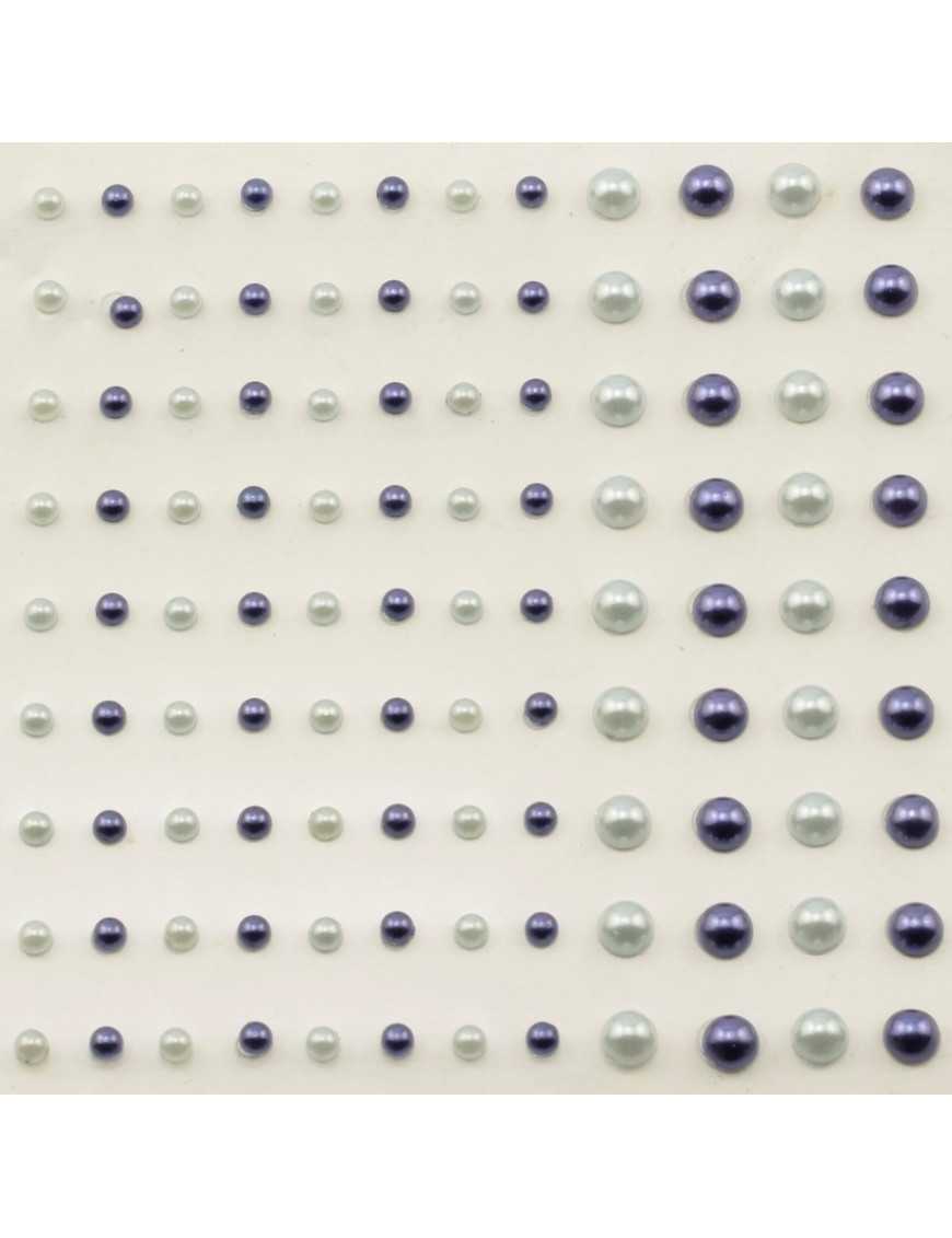 Demi-Perles Autocollantes 3mm&5mm Bleu marine et bleu clair 108pcs