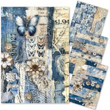 Charger l&#39;image dans la galerie, Papier de riz mixte A4, lot de 4, &quot;Urban Blue Denim&quot; de ciao bella (MF002)
