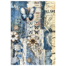 Charger l&#39;image dans la galerie, Papier de riz mixte A4, lot de 4, &quot;Urban Blue Denim&quot; de ciao bella (MF002)

