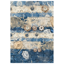 Charger l&#39;image dans la galerie, Papier de riz mixte A4, lot de 4, &quot;Urban Blue Denim&quot; de ciao bella (MF002)
