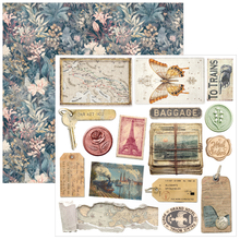 Charger l'image dans la galerie, Eastern Journey - feuille carte Europe, papillon, rose bleue et baggage

