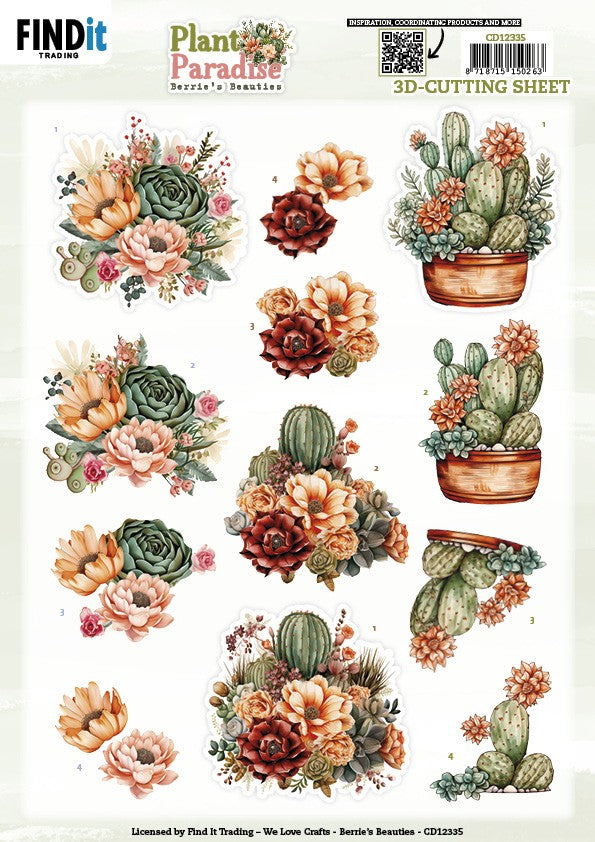 Feuille de découpe 3D - Berrie's beauties - Paradis des plantes - Harmonie des cactus (CD12335)