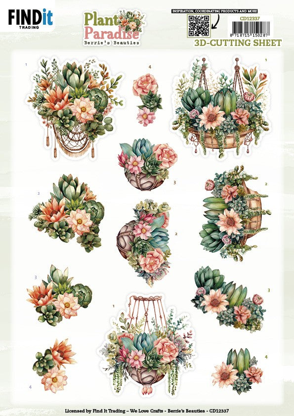 Feuille de découpe 3D - Berrie's beauties - Paradis des plantes - Paniers suspendus (CD12337)