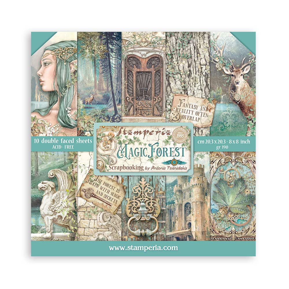 Bloc Papier  Double Face 10 feuilles 20,3X20,3- Magic Forest  (SBBS78)