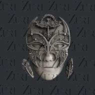 Bohemian Mask 3 de Zuri Designs : visage au masque ornemental accompagné de deux plumes