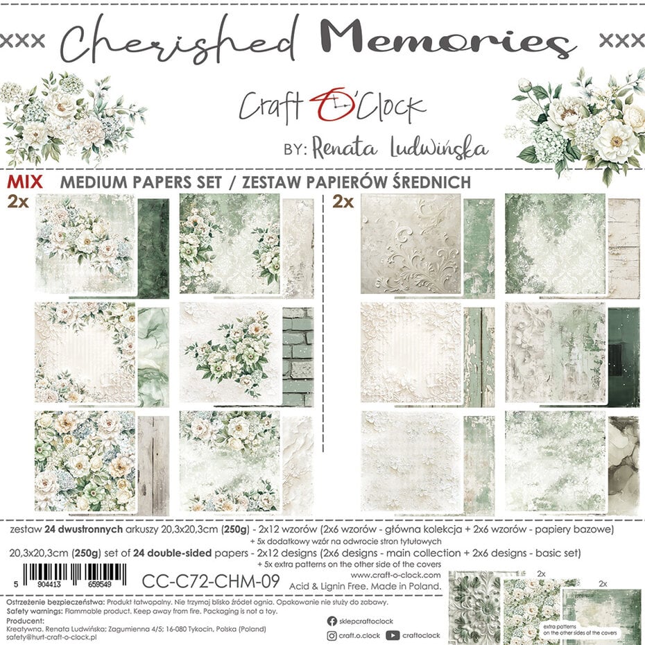Cherished Memories 20.3 x 20.3 cm Medium Papers Set (CC-C72-CHM-09)de Craft O' Clock