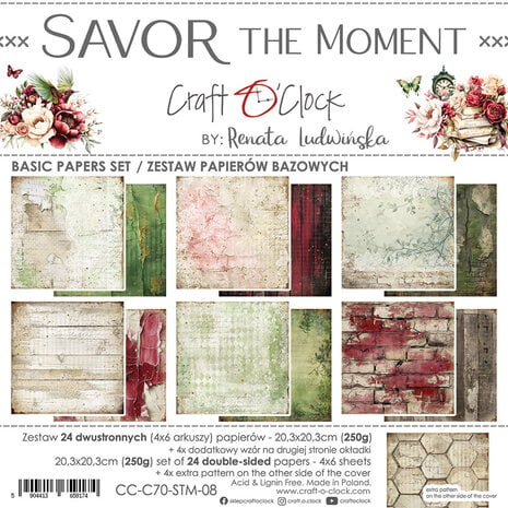 Savor The Moment 8x8 Inch Basic Papers Set (CC-C70-STM-08) de Craft O'Clock