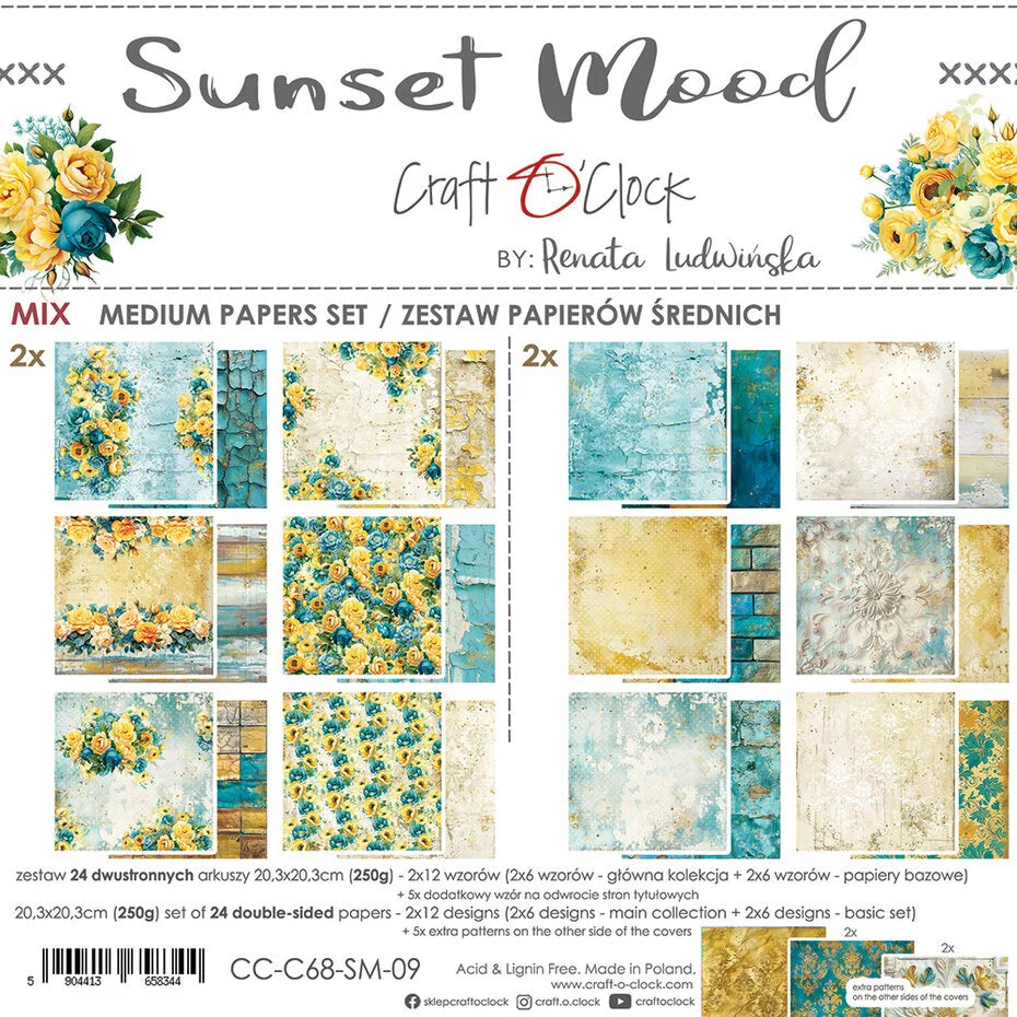 Sunset Mood Papiers 20x20 Mix (CC-C68-SM-09) - Craft O'Clock