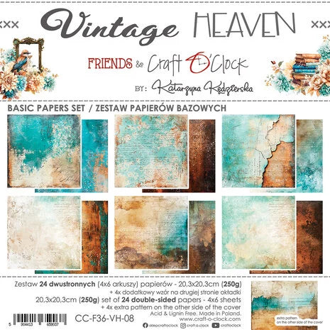 Vintage Heaven 8x8 Inch Basic Papers Set (CC-F36-VH-08) de Craft O' Clock