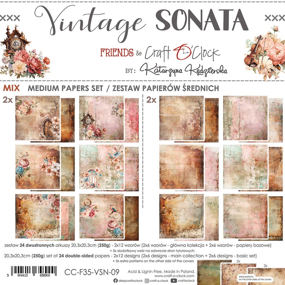 Vintage Sonata 8x8 Inch Medium Papers Set (CC-F35-VSN-09) de Craft O'Clock