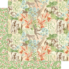 Charger l'image dans la galerie, Wild &amp; Free - feuille collage éléphants, girafes, lions et orchidées roses fond pêche
