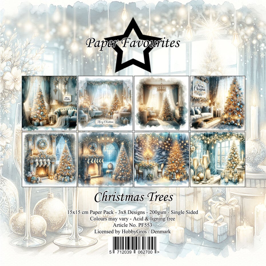 Bloc de papier 15x15 cm Arbres de Noël - Paper Favourites (PF553)