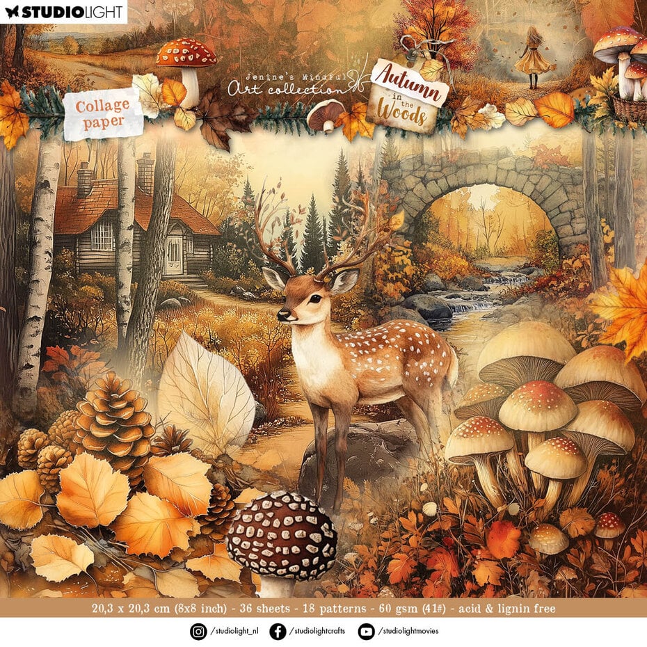 Bloc papier pour collage « Automne dans les bois » de Studio Light 20x20 cm (JMA-AW-CPP386)