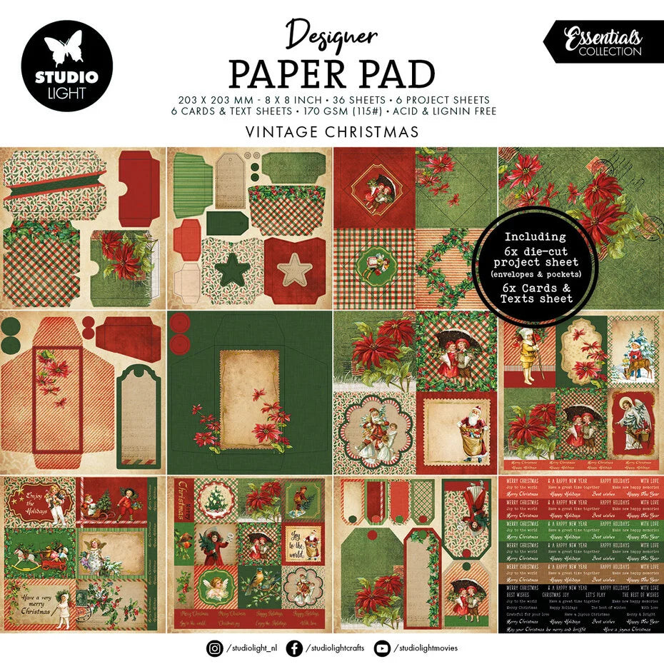 Bloc Papier  Noël Vintage 20x20 cm 36 Feuilles - Essentials (SL-ES-MPP373)